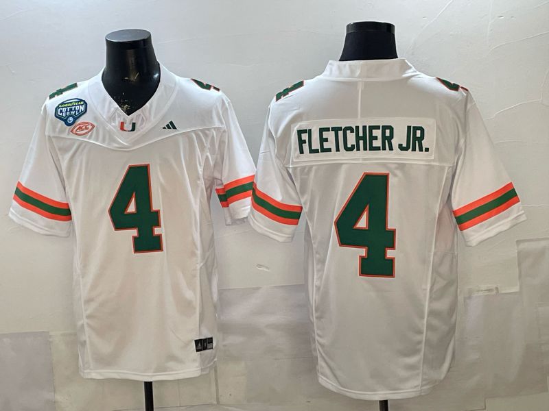 Men 2026 Miami Hurricanes #4 Fletcher jr White 3th generations Limited NCAA Jersey 0016->ncaa teams->NCAA Jersey